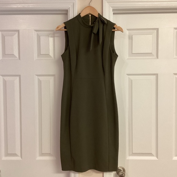 Calvin Klein Dresses & Skirts - Calvin Klein Olive Green Bow Neck Dress